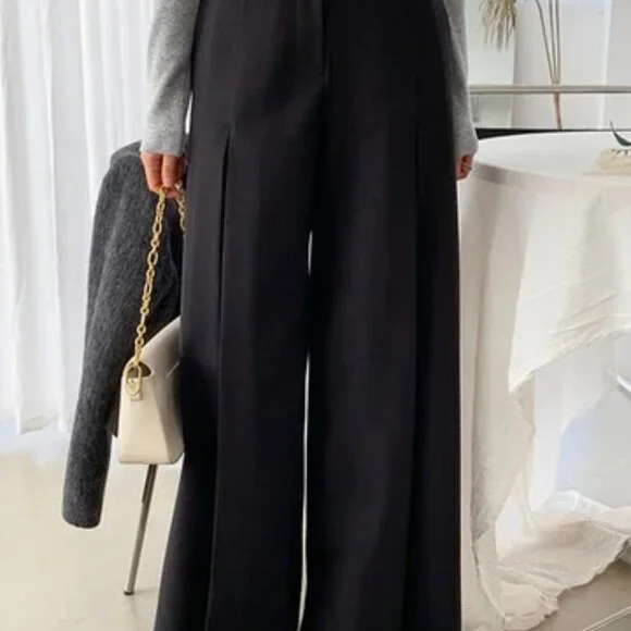 COMMENSE NEW WITH TAGS BLACK PLEATED HIGH WAIST WIDE LEG PANTS SLACKS TROUSERS - Picture 2 of 15